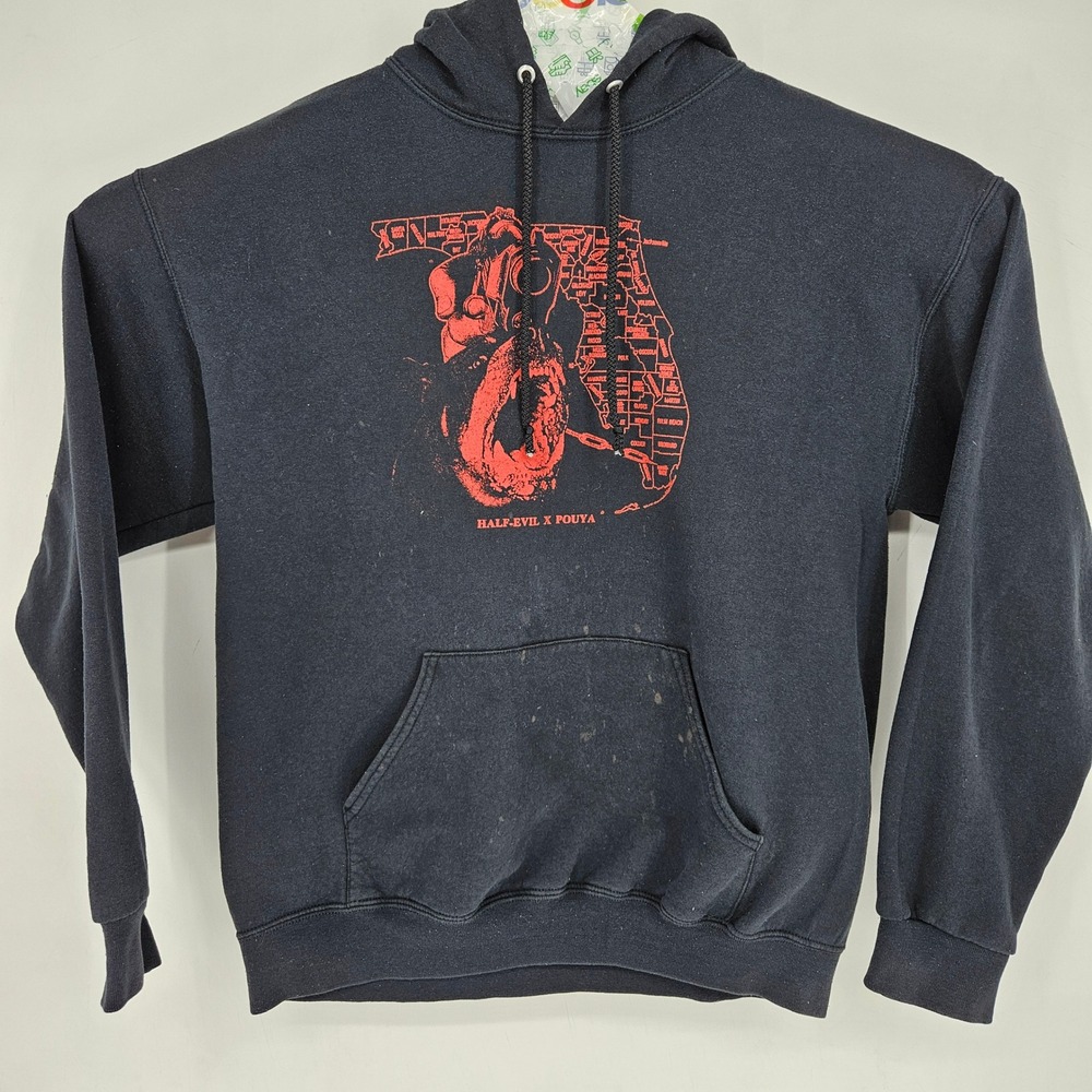 Vintage Half Evil x Pouya Hoodie Mens Large Collab Florida Rapper Black Pullover